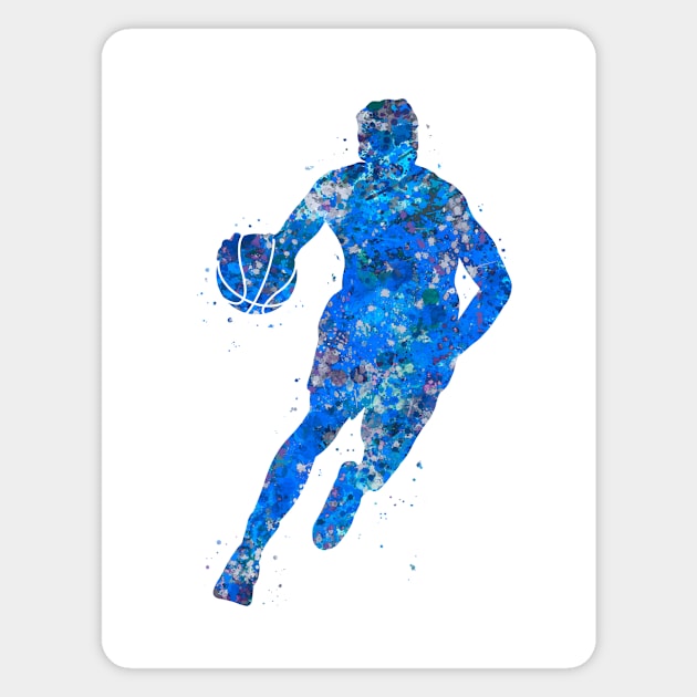 Basketball player blue watercolor Magnet by Yahya Art